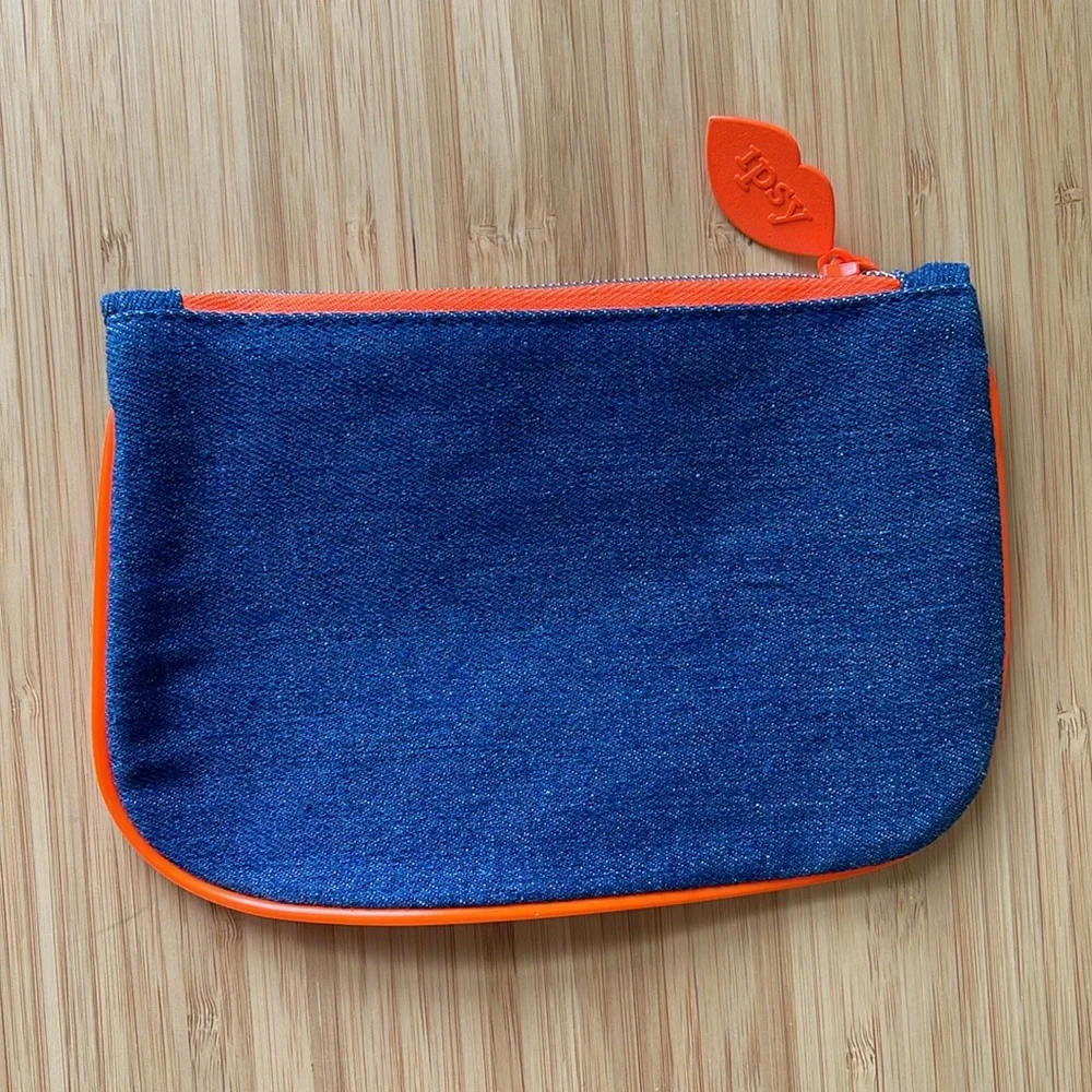 Ipsy Bag - Denim Blue Pouch with Orange Trim